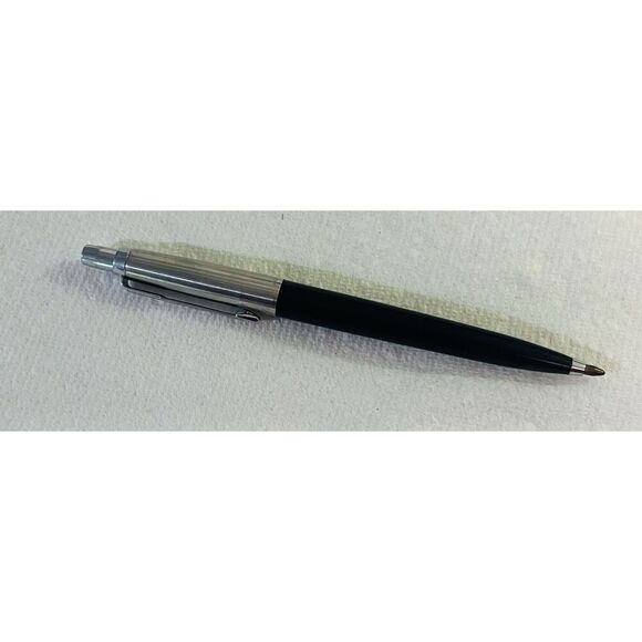 Parker Jotter Black Ballpoint Pen Chrome Cap Feather Made US Vtg - Picture 1 of 3